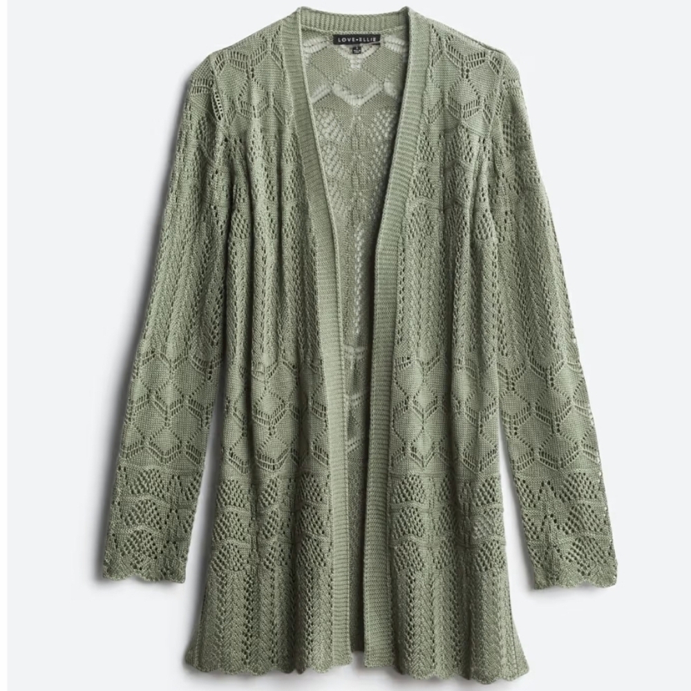 Love Ellie Cannan Pointelle Cardigan. Green. Size small.